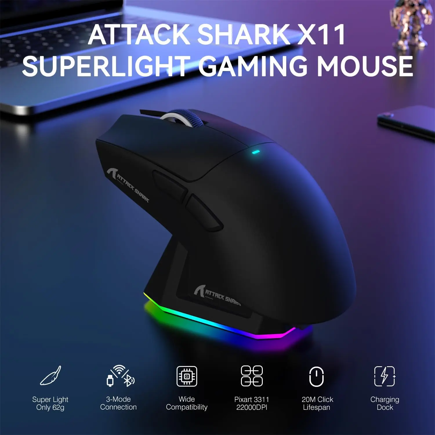 ATTACK SHARK X11 Lightweight T - مراجعة Pc Gaming Rgb وسعره