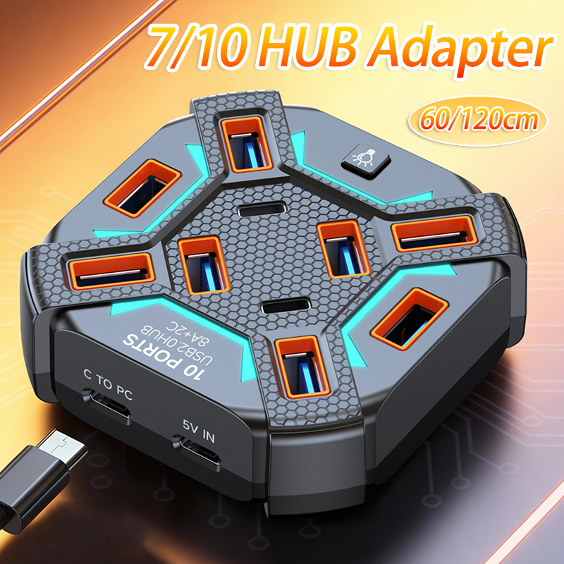 10 Ports USB Hub with RGB Ligh - مراجعة Usb Hub Gaming وسعره