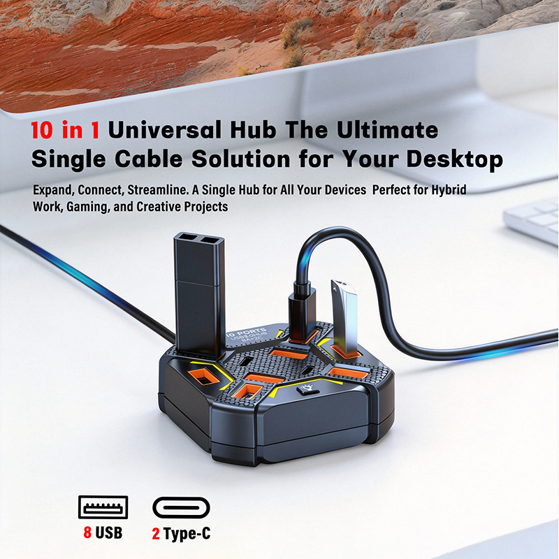 10 Ports USB Hub with RGB Ligh - مراجعة Usb Hub Gaming وسعره