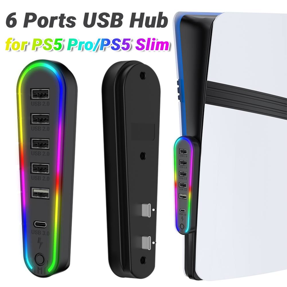 6 Ports USB Hub with RGB Light - مراجعة Usb Hub Gaming وسعره