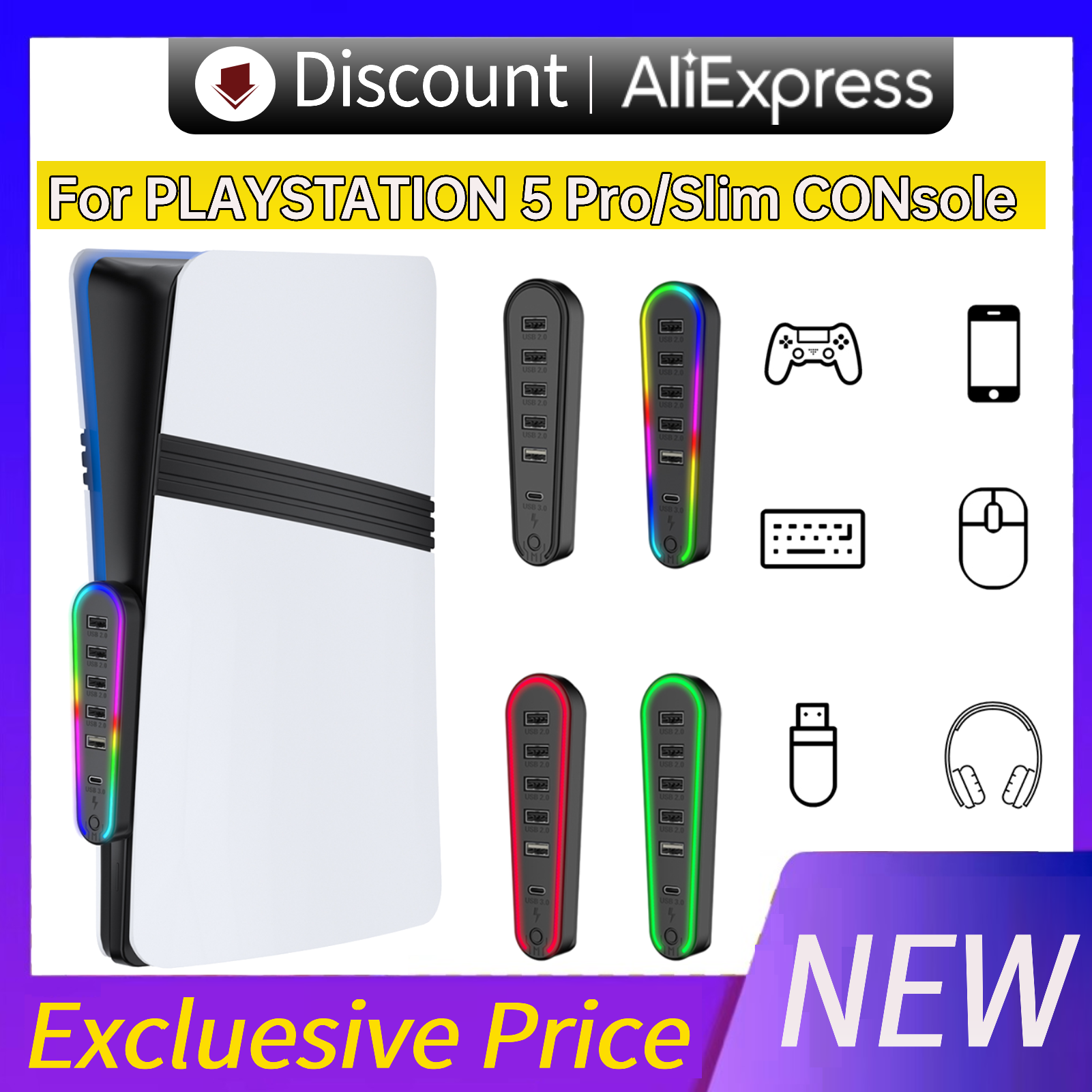 6 Ports USB Hub with RGB Light - مراجعة Usb Hub Gaming وسعره