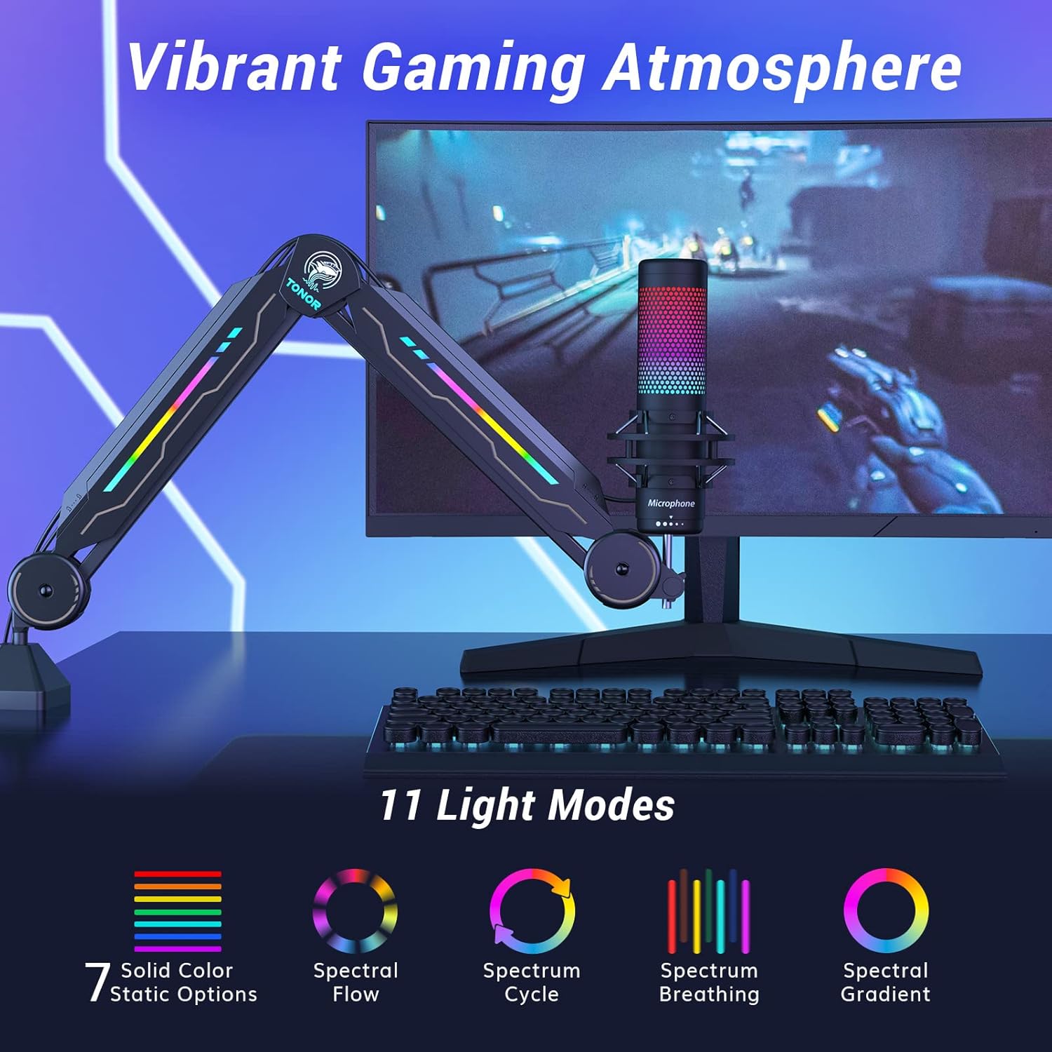RGB Mic Stand with 11 Light Mo - مراجعة Gaming Microphone وسعره